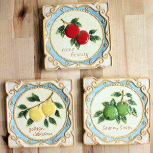 Set of 3 Ceramic Apple Coasters/Mini Plates